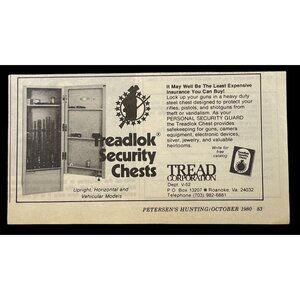 Treadlok Security Chests Mini Print Ad 1980 Vintage Gun Safes Firearms Storage